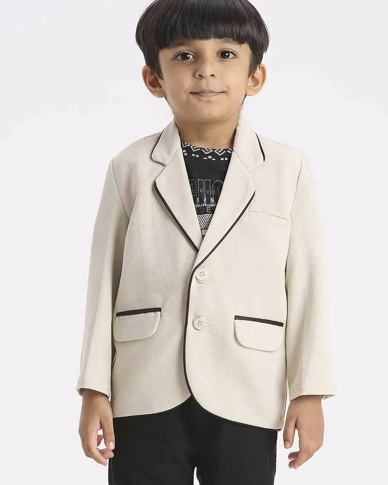 Full sleeves blazer set with graphic printed t-shirt - cream