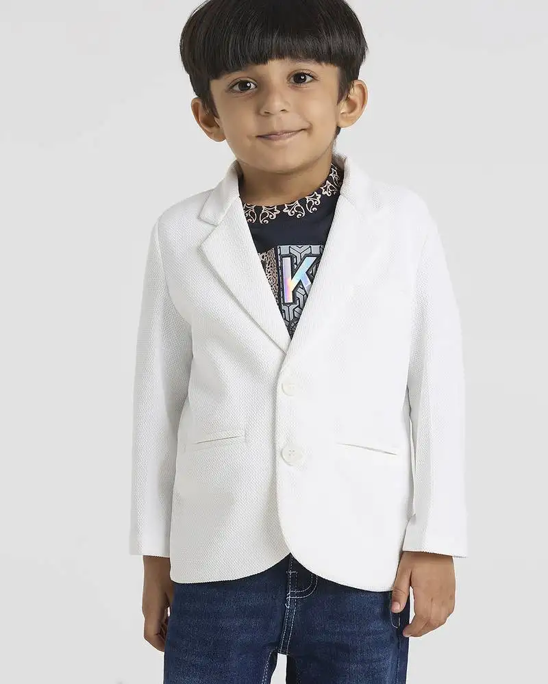 Full sleeves blazer set with graphic printed t-shirt - white