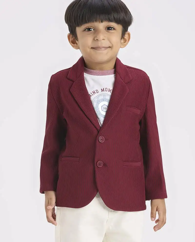 Full sleeves blazer set with graphic printed t-shirt - maroon