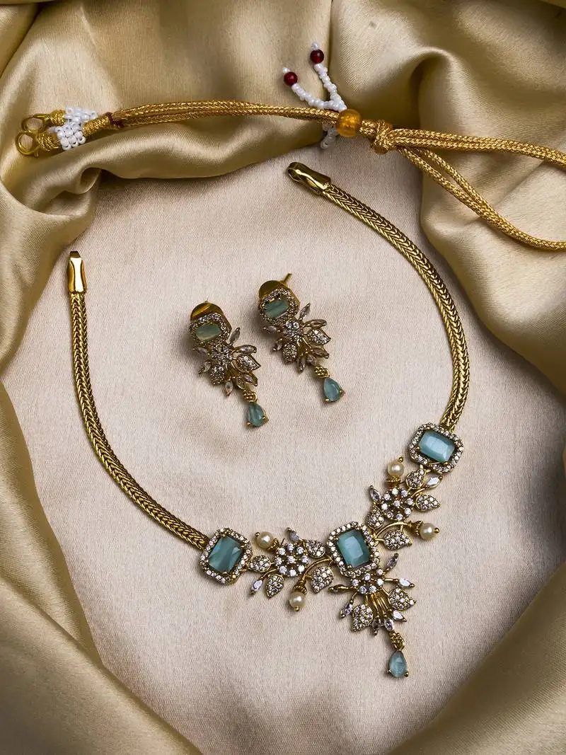 Ruby turquoise ad pearl flower necklace set