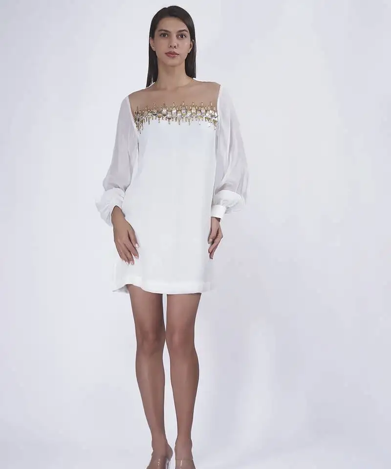 White georgette plain short dress