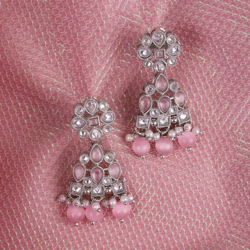 Modern round and leaf shape silver plated dangle earring for women and girls