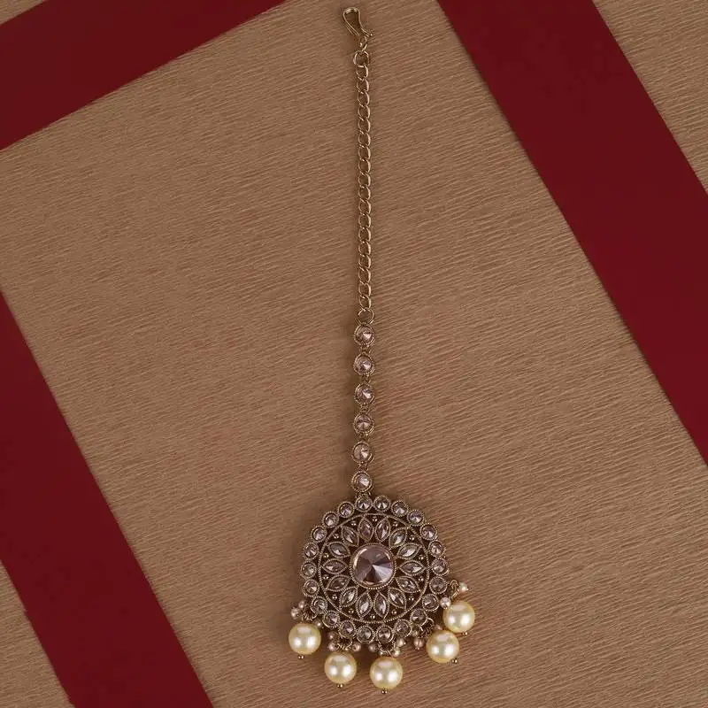 Lavish round and flower design gold plated maang tikka for women and girls