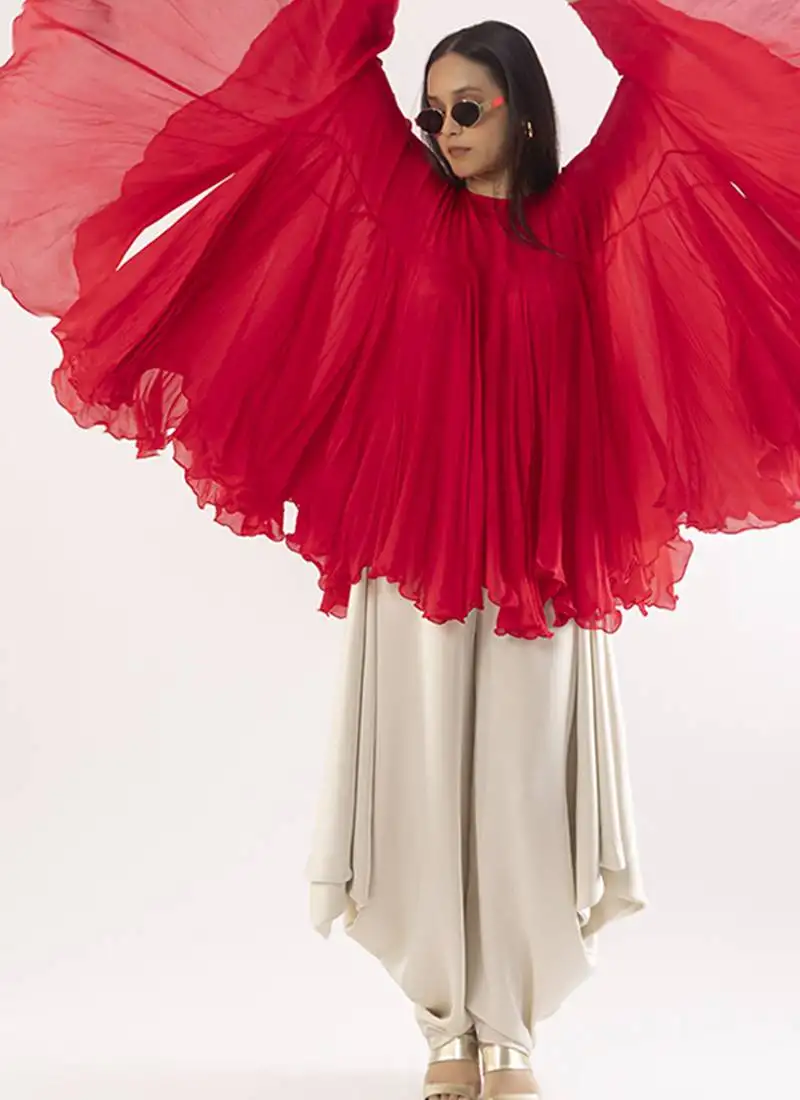 Pink plain chiffon kurta set