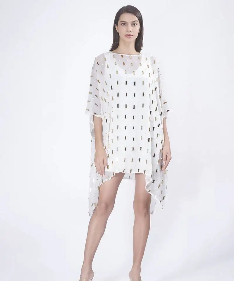 White embroidered georgette short dress