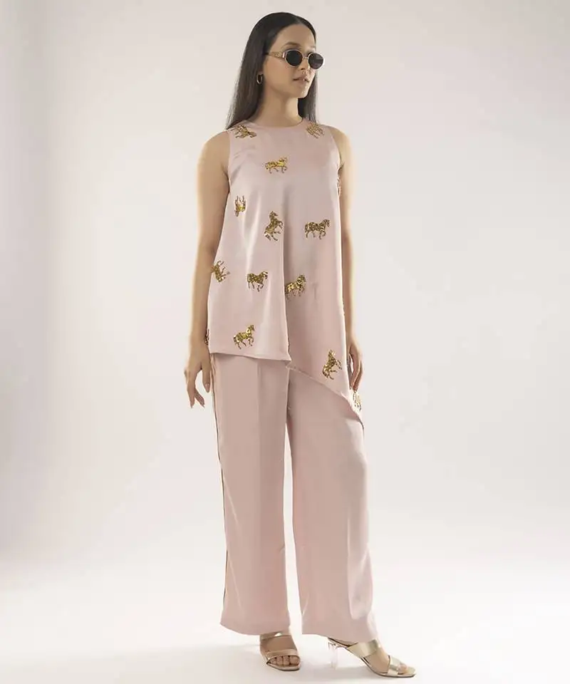Pink embroidered cotton co ord set