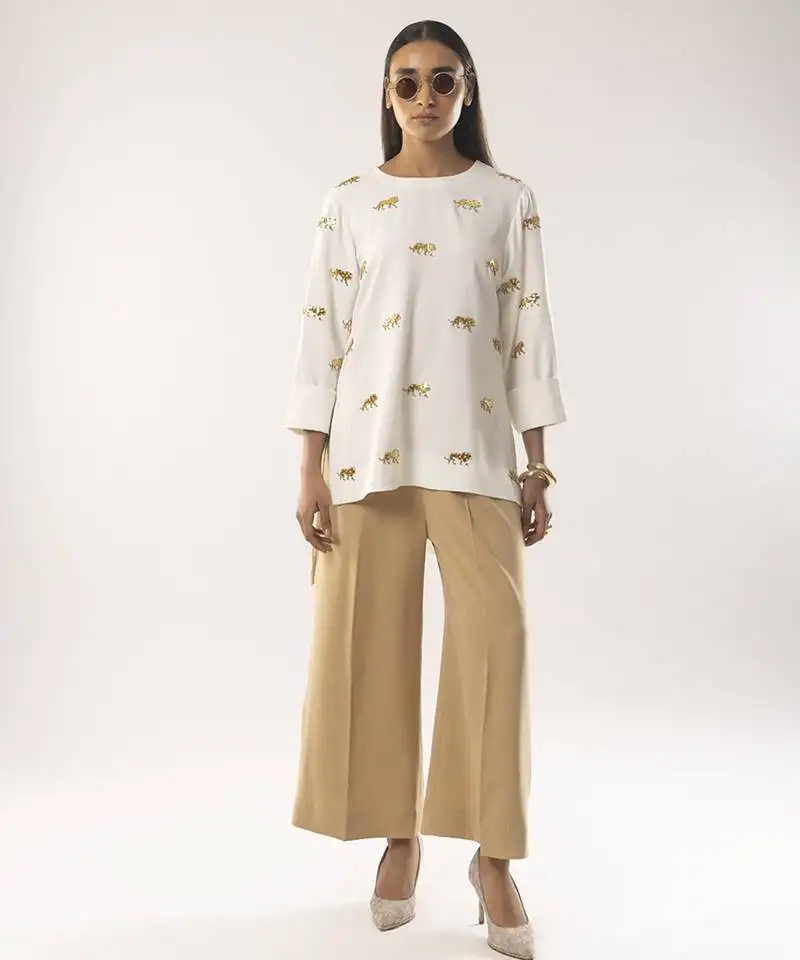 Ivory embroidered crepe co ord set