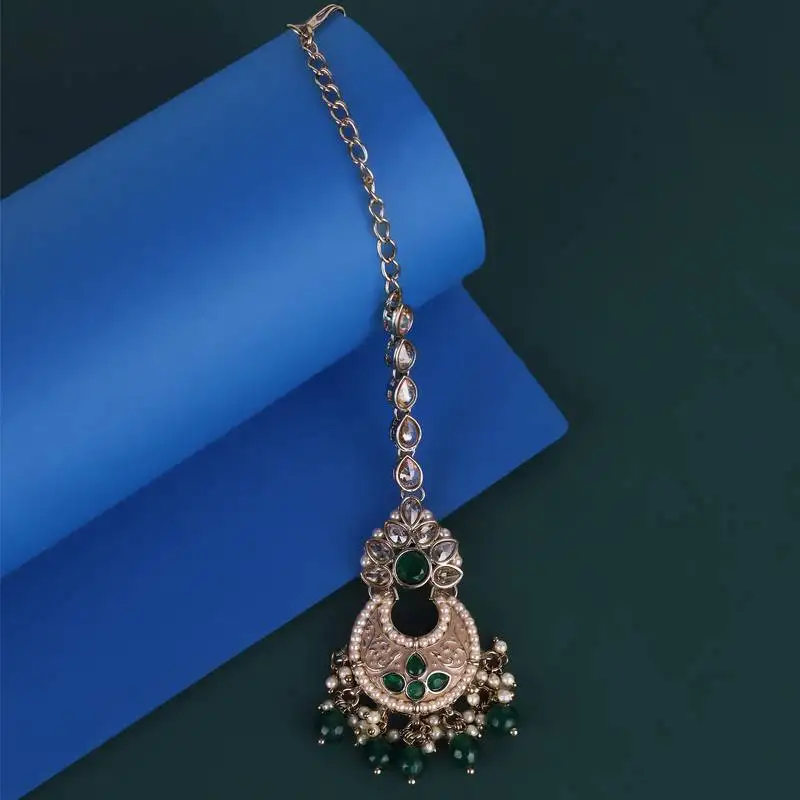 Incredible chandilier and flower design gold plated maang tikka for women and girls