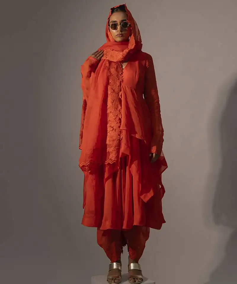 Orange plain viscose kurta set