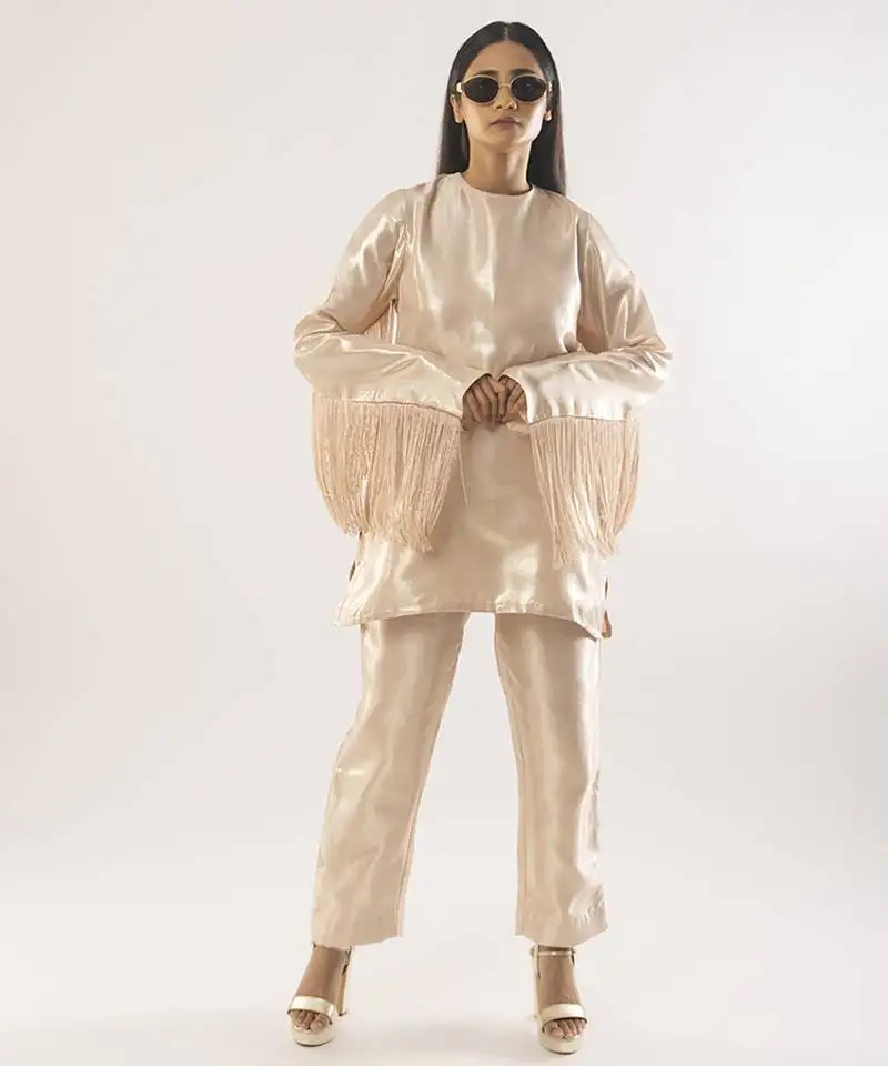 Pink plain silk kurta set