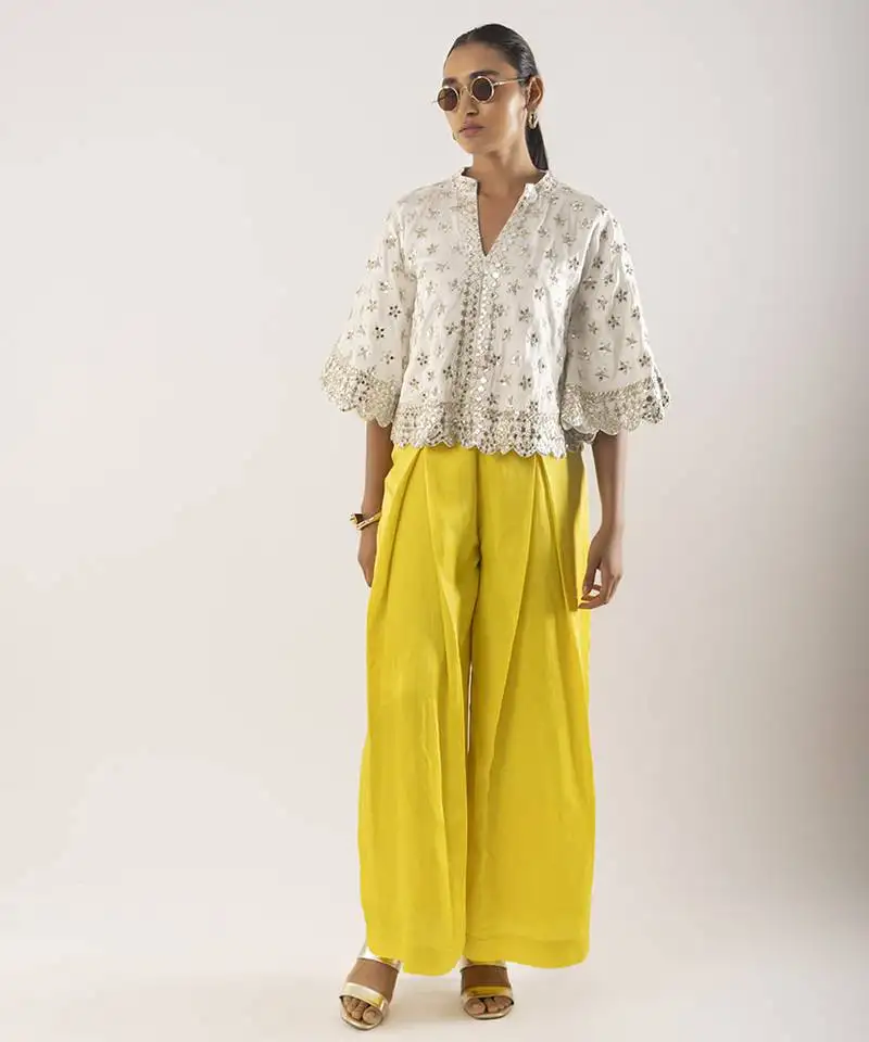 Ivory embroidered satin co ord set