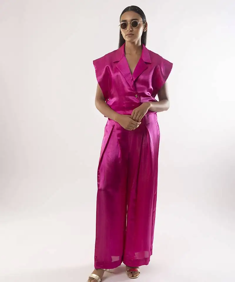 Pink plain satin co ord set
