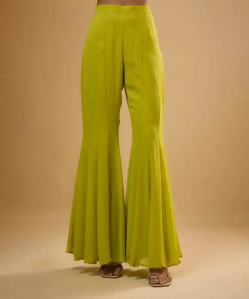 Green floral embroidered georgette sharara