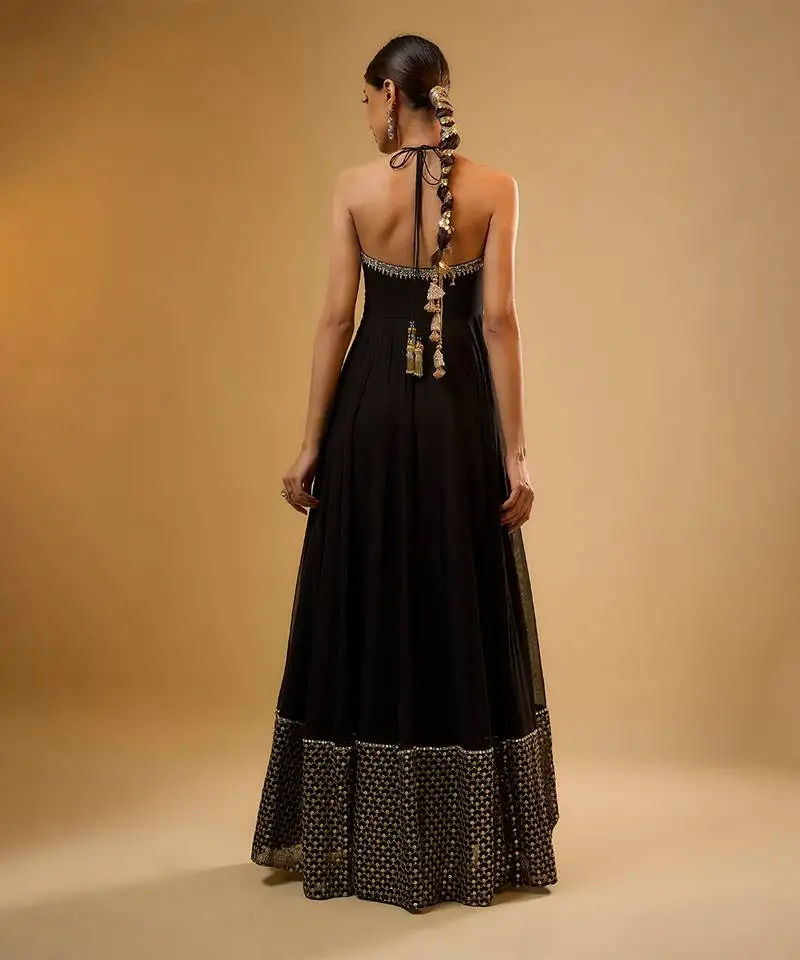 Black embroidered georgette anarkali