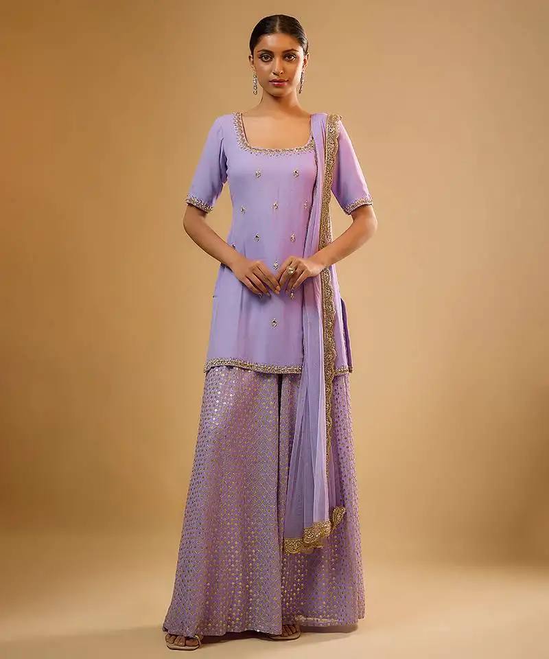 Purple embroidered georgette sharara