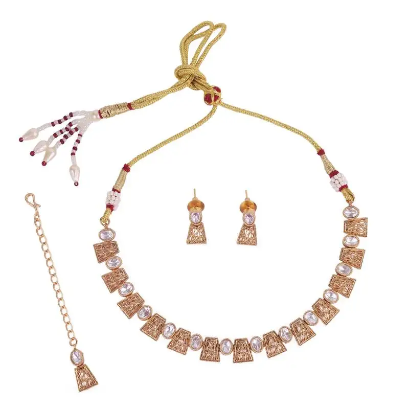 Elegant rajwadi gold plated choker necklace set with maangtikka for women and girls