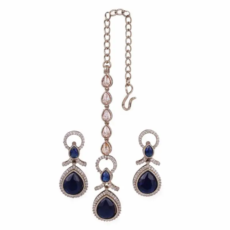 Appealing round and oval shape gold plated dangle earring with maangtikka for women and girls