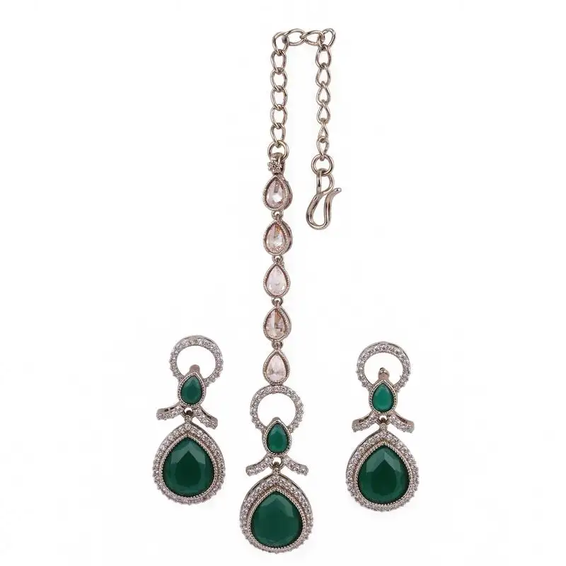 Charming round and oval shape gold plated dangle earring with maangtikka for women and girls