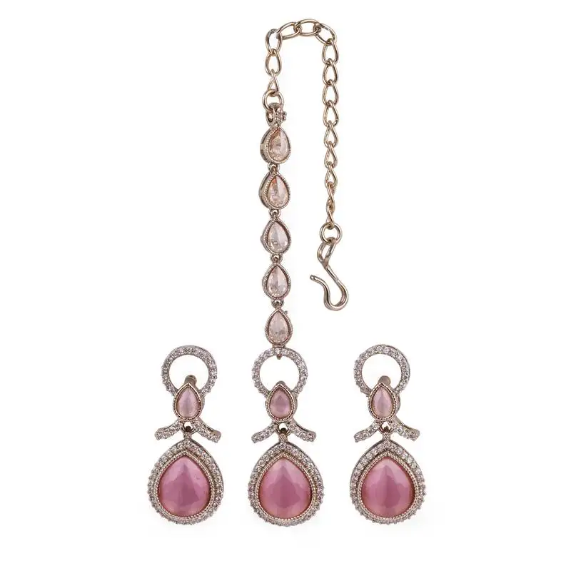 Astonish round and oval shape gold plated dangle earring with maangtikka for women and girls