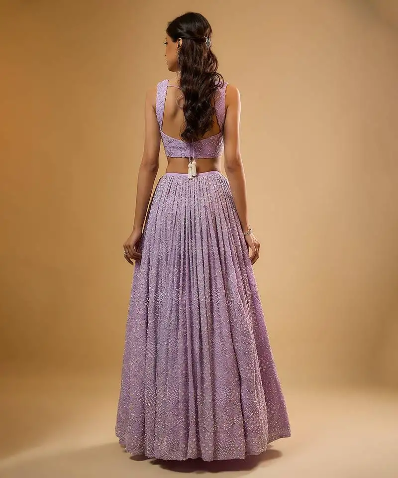 Purple sequin embroidered georgette lehenga