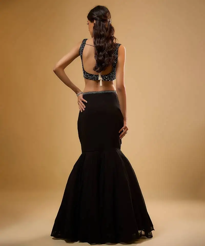 Black sequin embroidered georgette lehenga