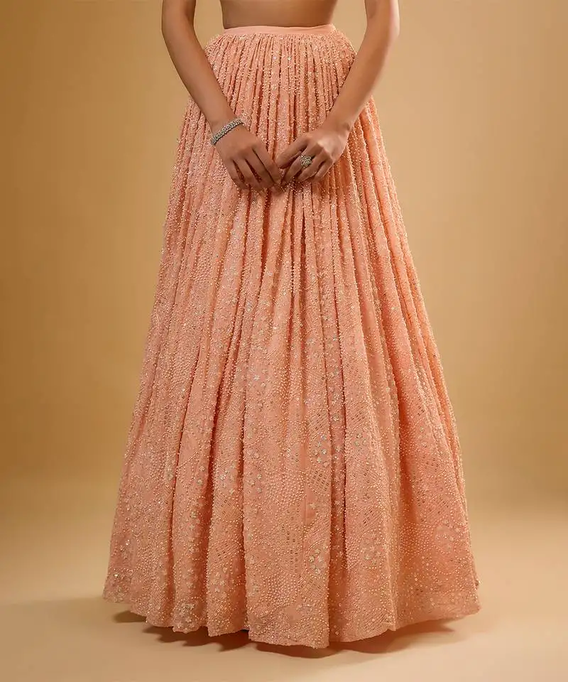 Peach sequin embroidered georgette lehenga