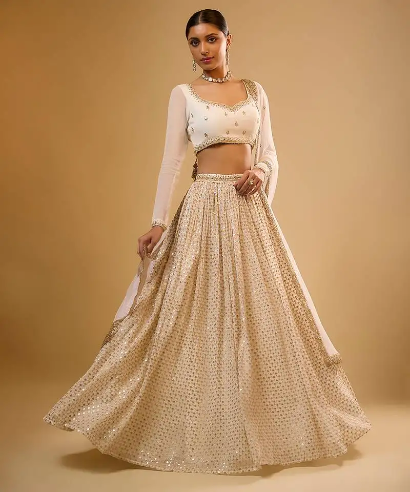 Ivory hand embroidered georgette lehenga