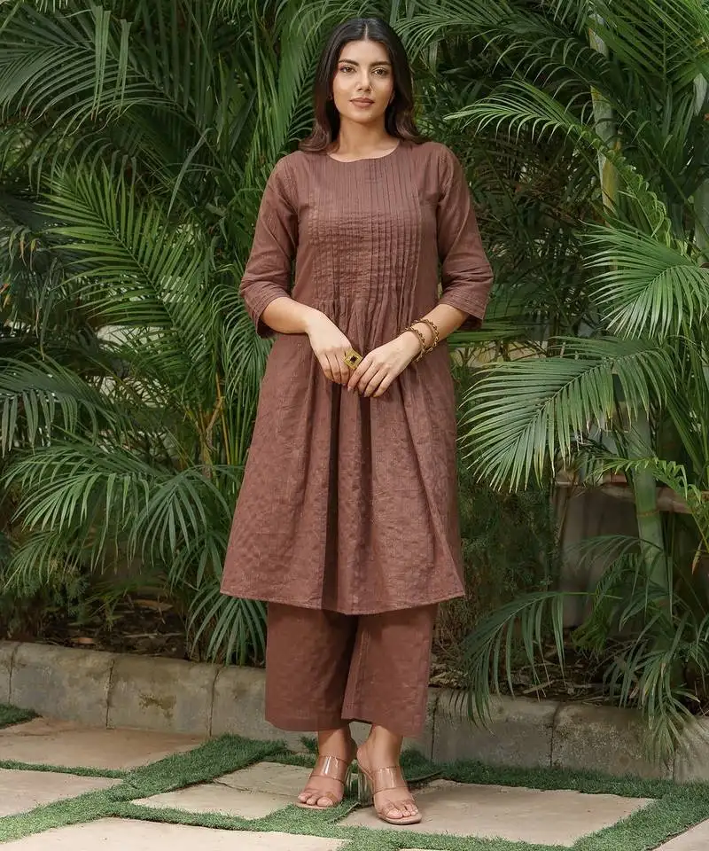 Brown stripes lurex kurta with palazzos set-set 2