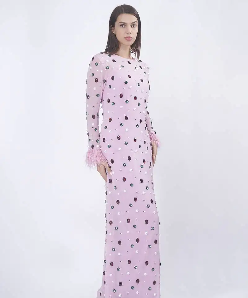 Pink georgette embroidered long dress