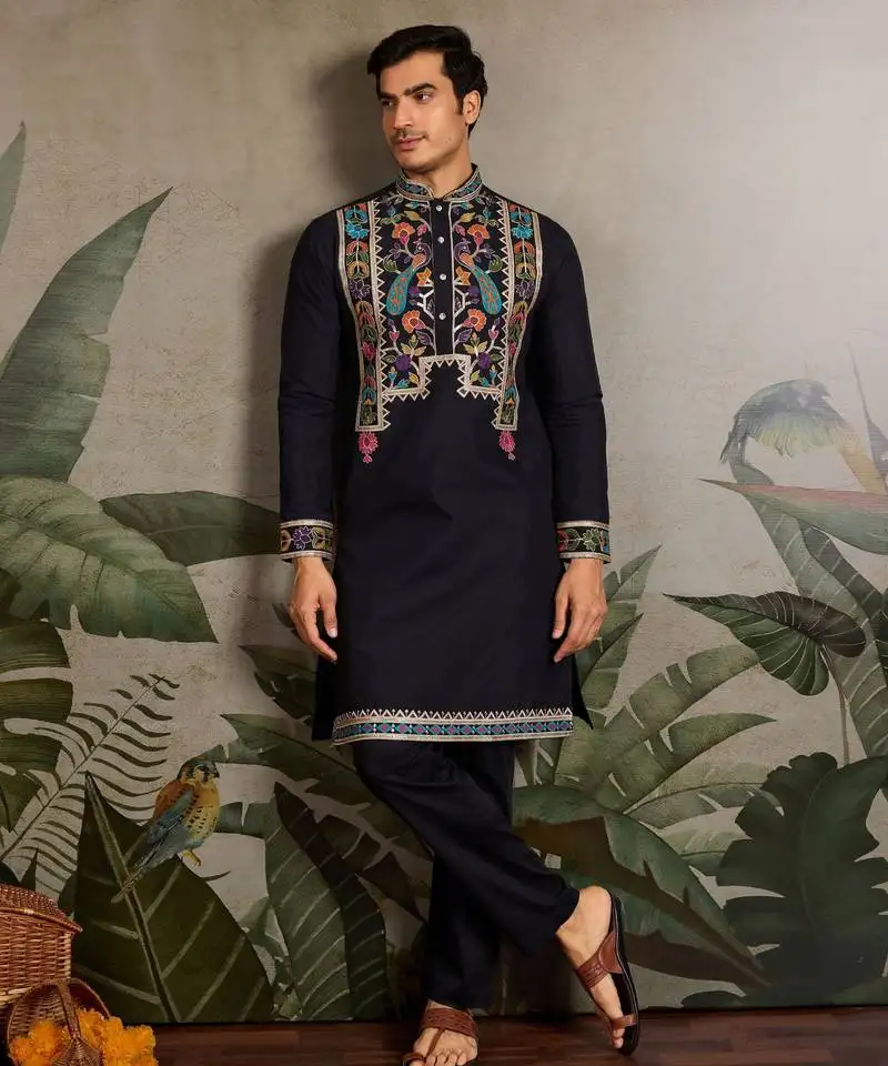 Black color beautiful visccose silk festive special kurta for men's