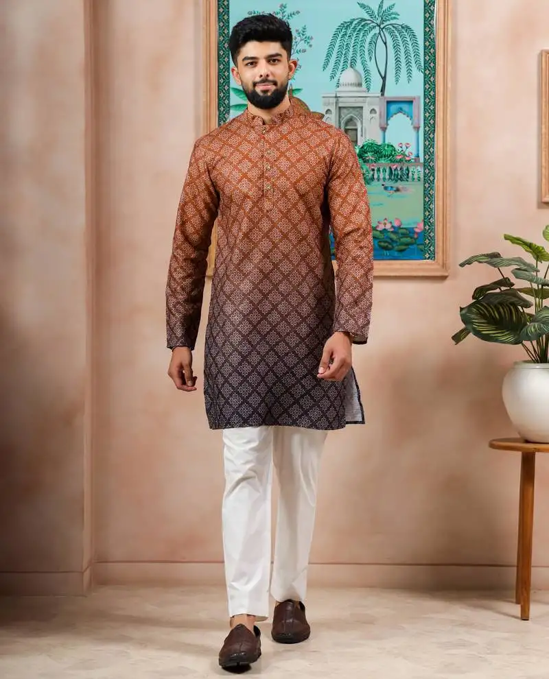 Brown-blue color beautiful festive special kurta payjama for men's