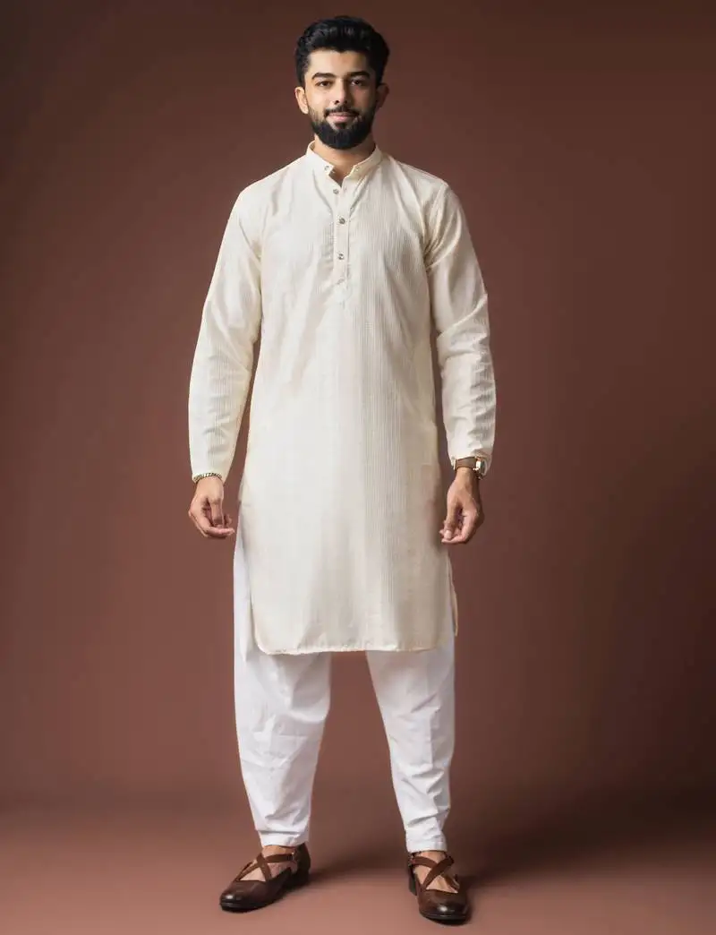 White color beautiful thread embroidery work rayon fabric ceremonial men's kurta payjama