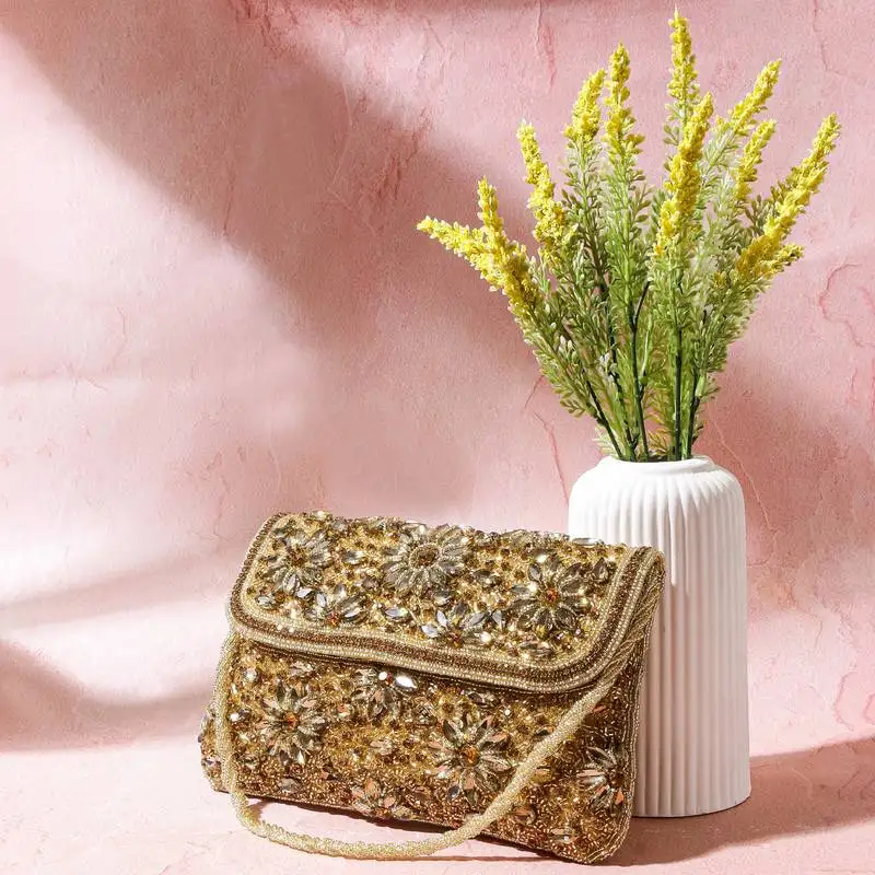 Osty diyaara – premium hand zari embroidered bridal clutch with dual carrying options-brown