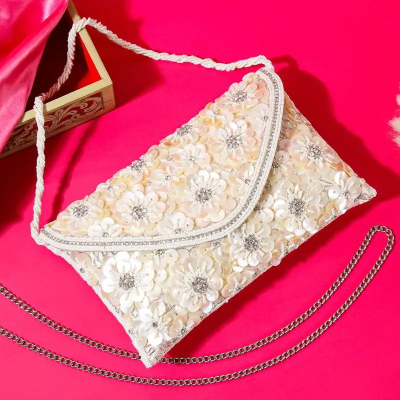 Osty fayenza – luxury handcrafted floral bridal clutch for women-white