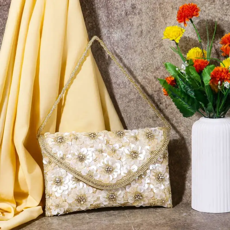 Osty fayenza – luxury handcrafted floral bridal clutch for women-gold