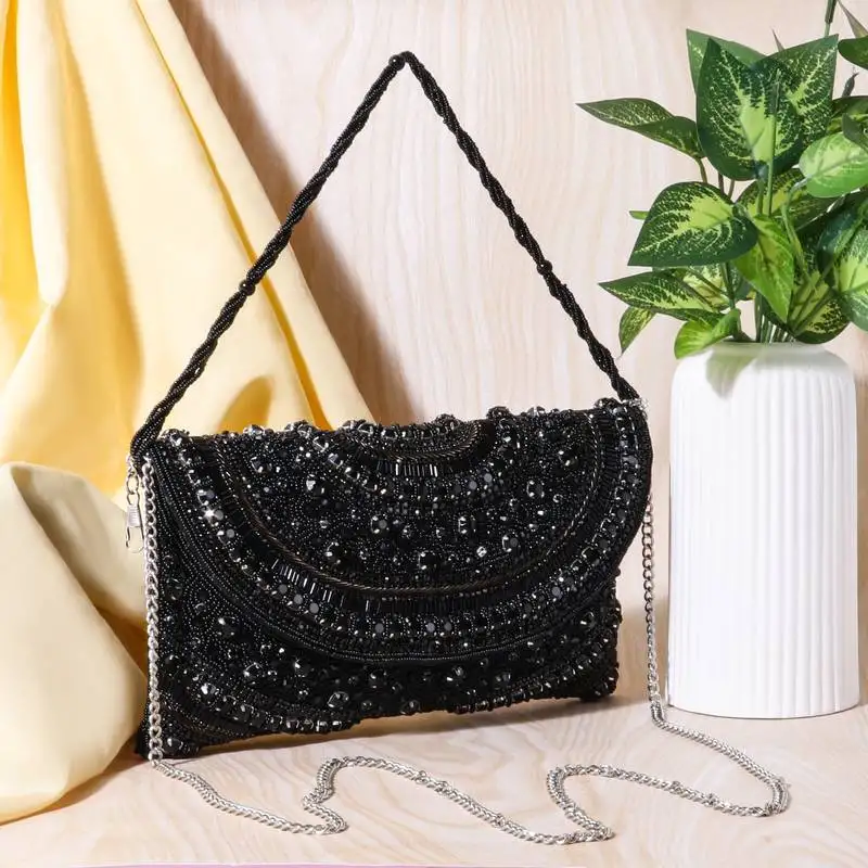 Orlina – premium hand embroidered designer clutch by osty-black