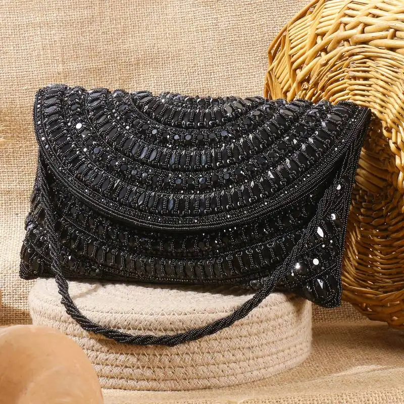 Osty ruhani – luxury hand-zari embroidered bridal clutch with dual carrying options-black