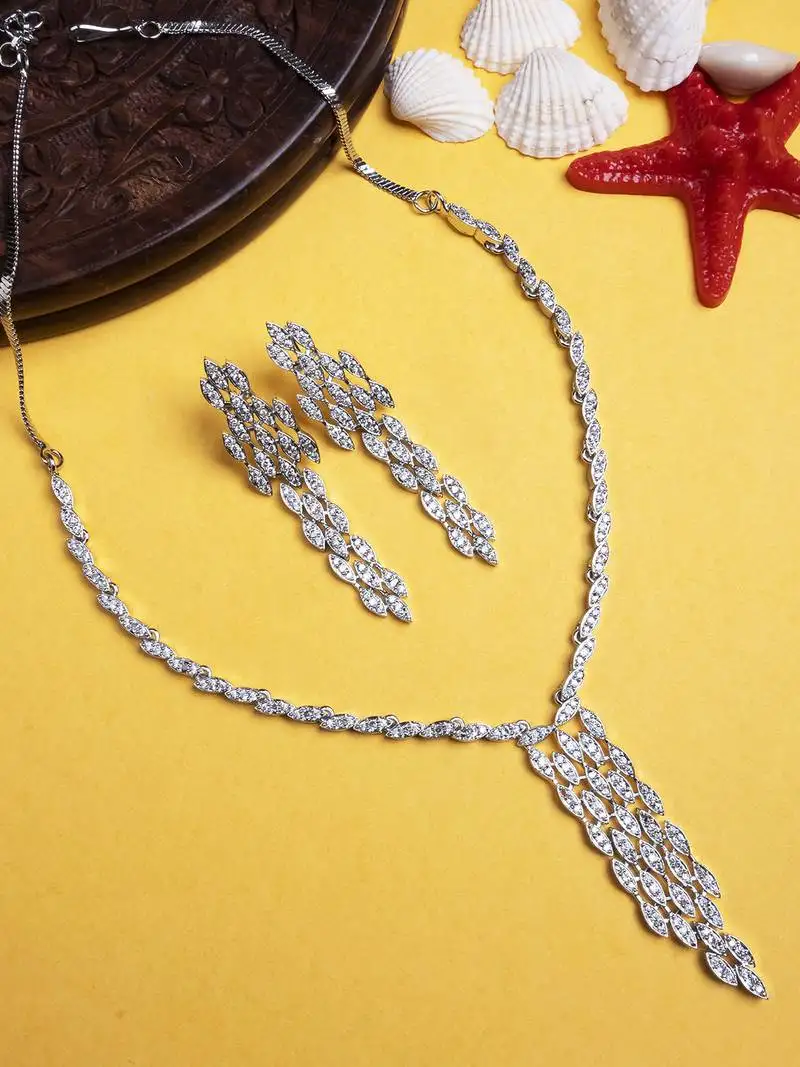 Handcrafted silver plated cz necklace set