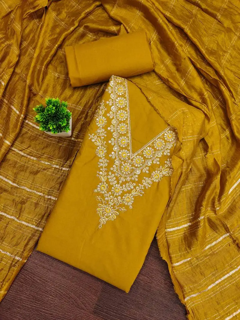 Women's mehandi unstitched thread sequence embroidery pc cotton dress material (cp9106mhd)