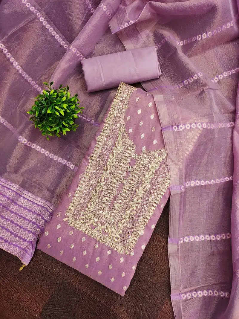 Women's levender unstitched woven sequence embroidery simmer buti jacquard dress material (cp9107ldr)