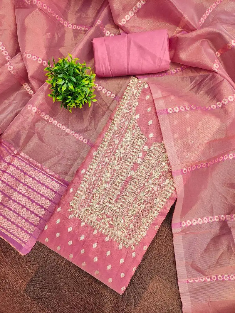 Women's purple unstitched woven sequence embroidery simmer buti jacquard dress material (cp9107ppl)