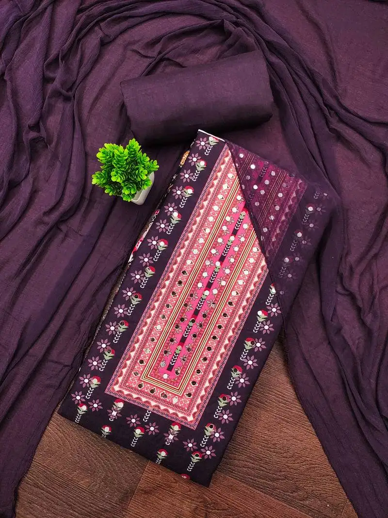 Women's multi unstitched print and mirror work rayon cotton dress material (cp9108ppl)