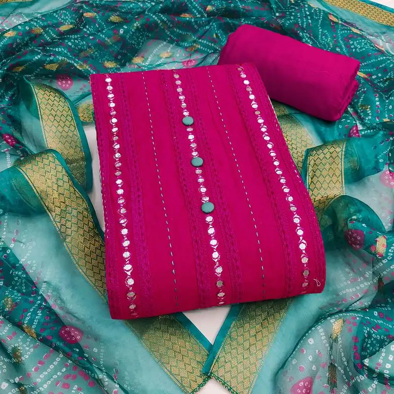 Women's pink unstitched thread sequence & embroidery premium roman cotton dress material (msmfc11597b)