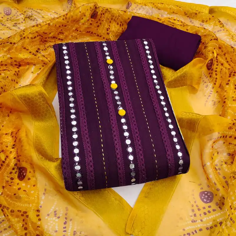 Women's purple unstitched thread sequence & embroidery premium roman cotton dress material (msmfc11597c)