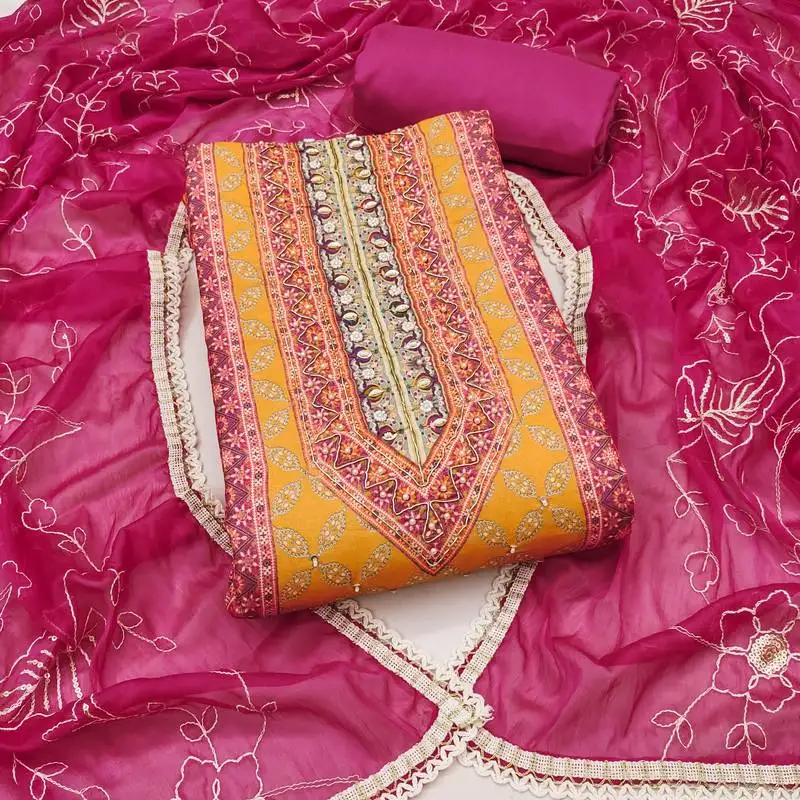 Women's multi unstitched handwork & embroidery jaam cotton dress material (msmfc11598a)