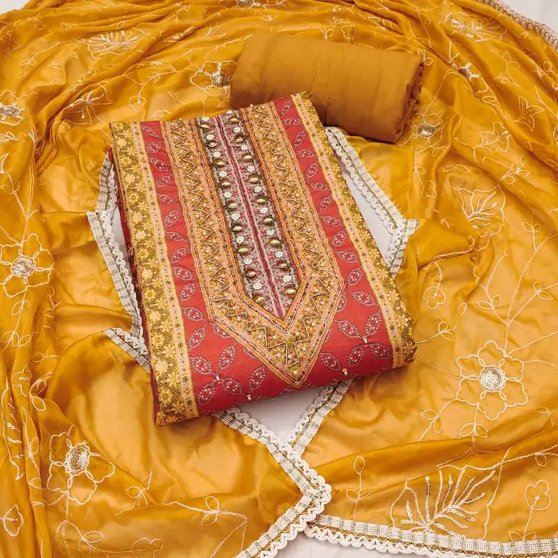 Women's multi unstitched handwork & embroidery jaam cotton dress material (msmfc11598c)