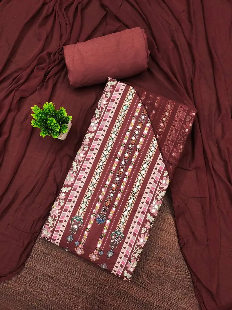 Women's multi unstitched designer print & mirror work rayon dress material (mt665rst)