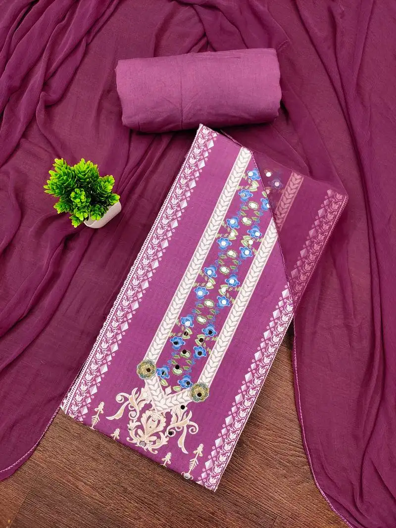 Women's multi unstitched designer print & mirror work rayon dress material (mt666ppl)