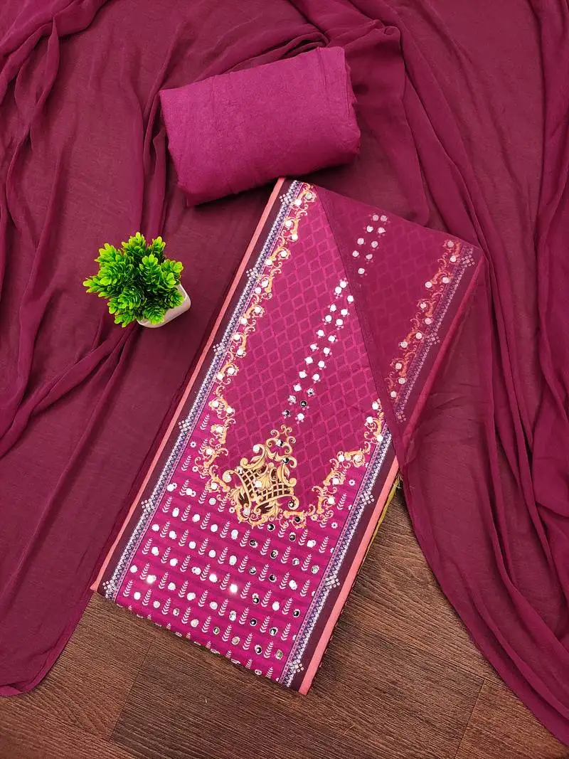 Women's multi unstitched designer print & mirror work rayon dress material (mt667pnk)