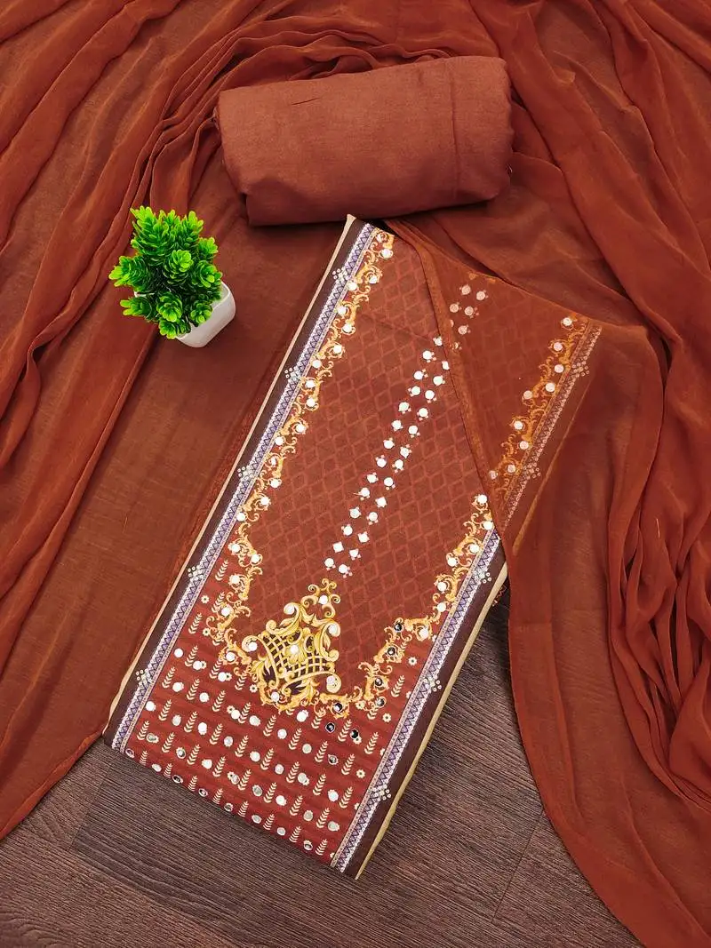 Women's multi unstitched designer print & mirror work rayon dress material (mt667rst)